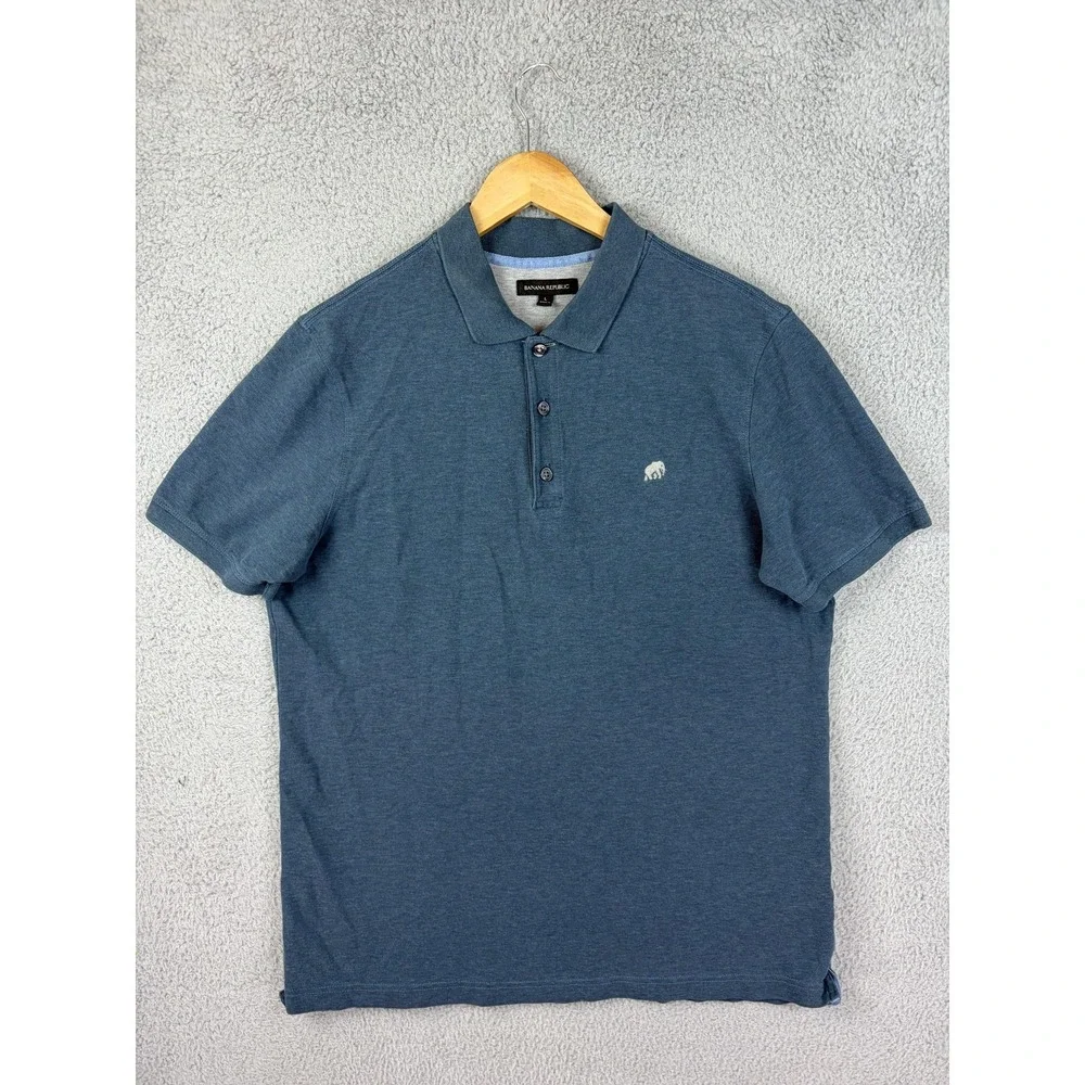 Banana Republic Polo Shirt Mens Large Blue Stretch Cotton Jersey Logo Casual Men